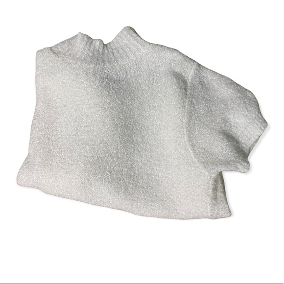 white fuzzy turtleneck shirt sleeve top - Picture 2 of 3